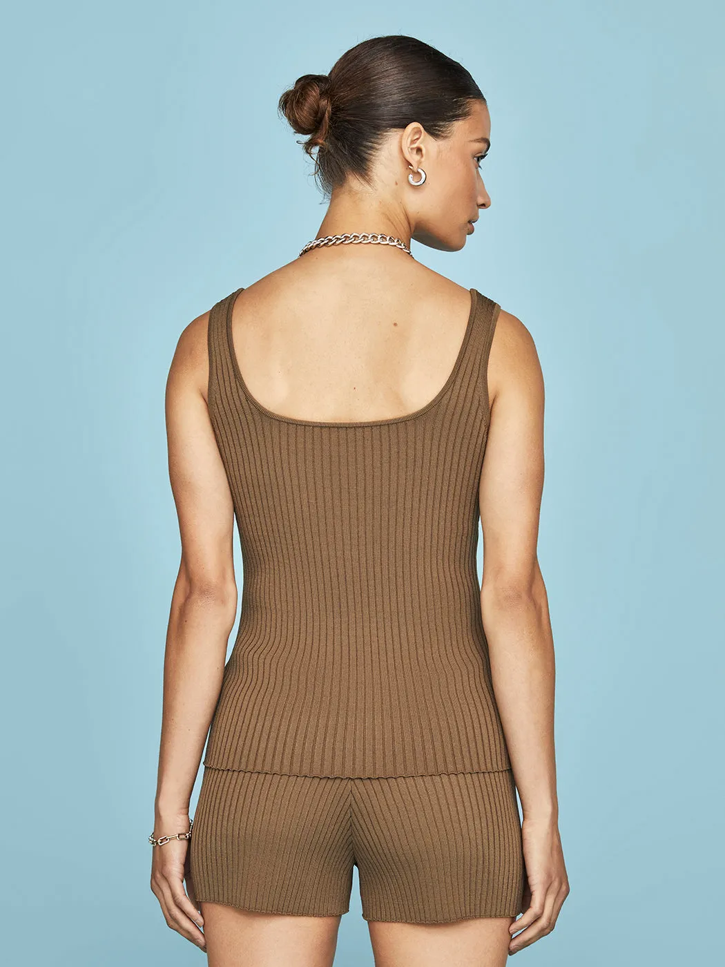 Wide Scoop Neck Cami - Brown