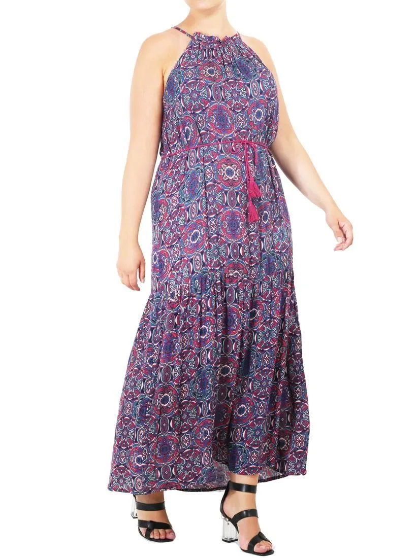 Women Plus Size 16 18 20 22 Maxi Dress Draw Waist Summer Dresses Multi floral