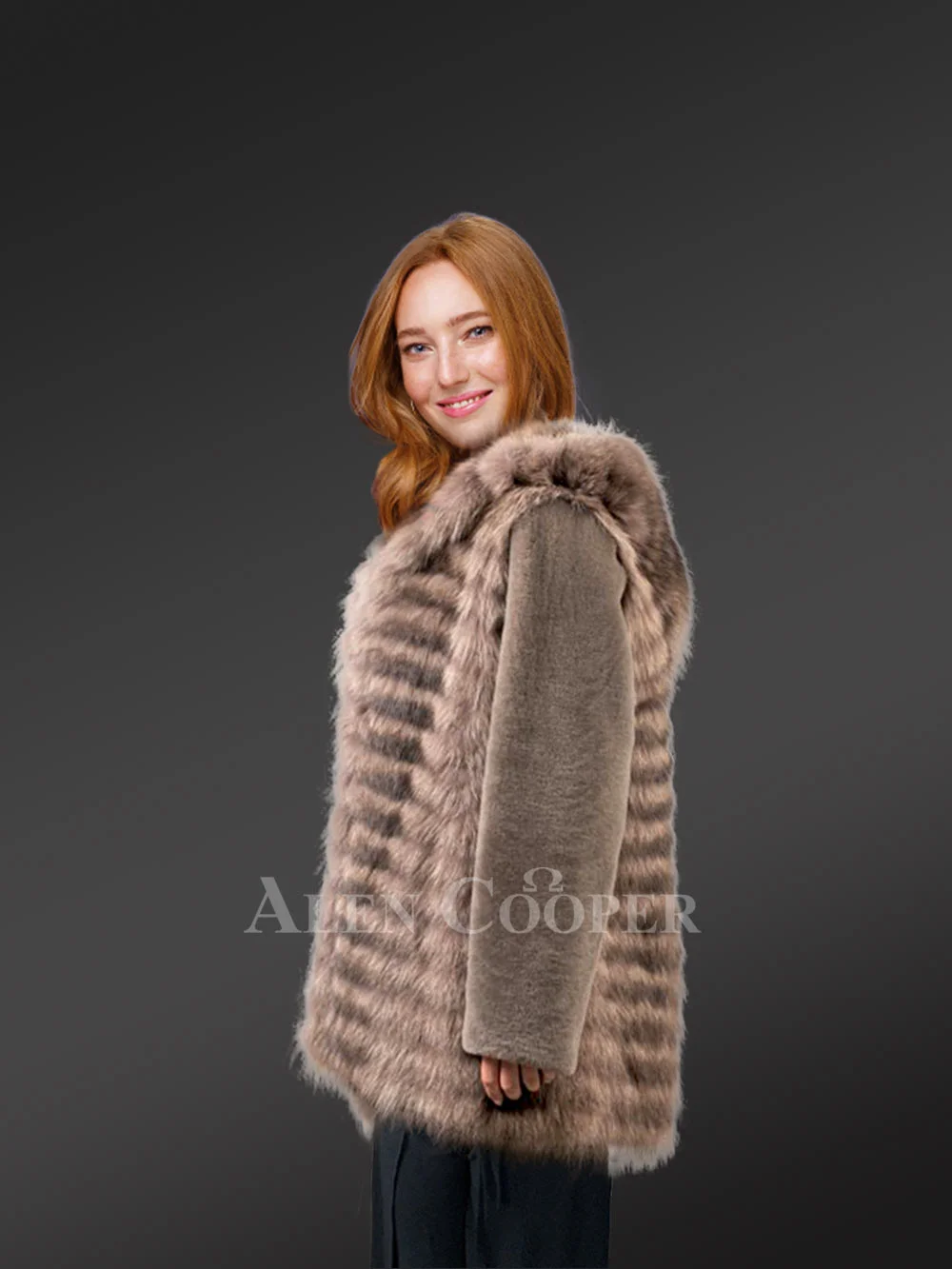 Womens Fusion Fur Coat in Brown