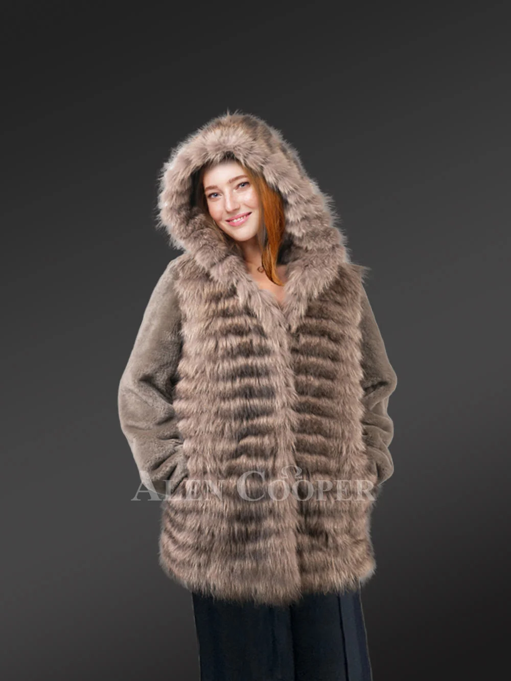 Womens Fusion Fur Coat in Brown