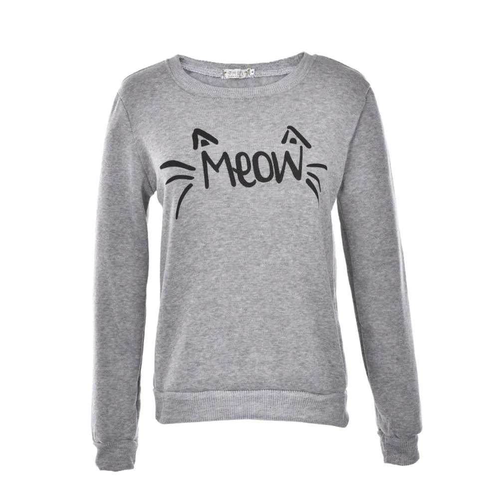 Women's Loose-Fitting Cute Cat Sweatshirt Hoodies Pullover Coats Casual Tops Tee Size M L XL SM6