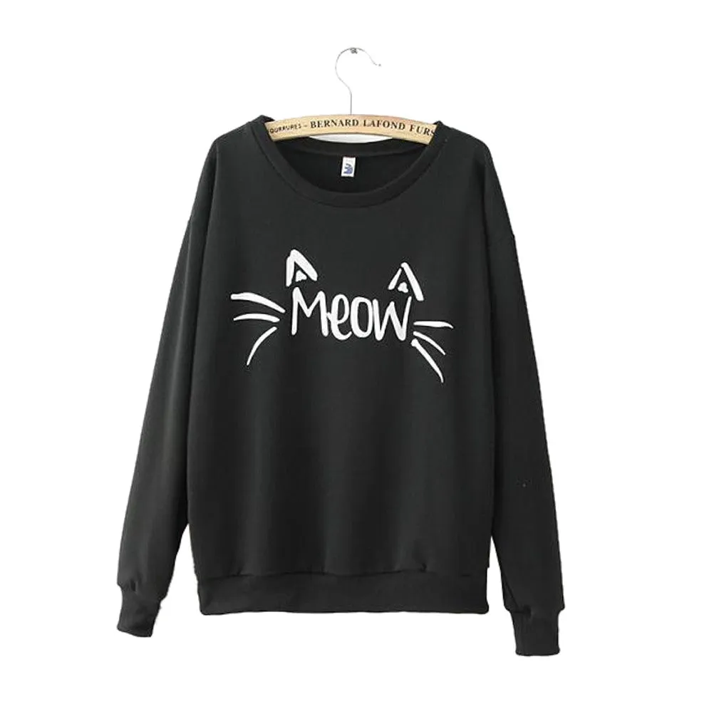 Women's Loose-Fitting Cute Cat Sweatshirt Hoodies Pullover Coats Casual Tops Tee Size M L XL SM6