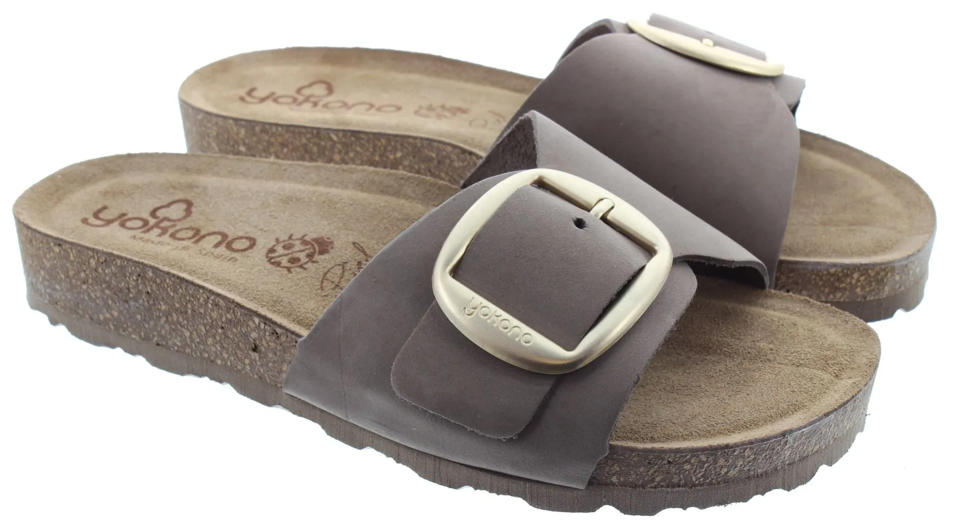 YOKONO Ladies Jerba 114 Buckle Mule Sandals In Brown