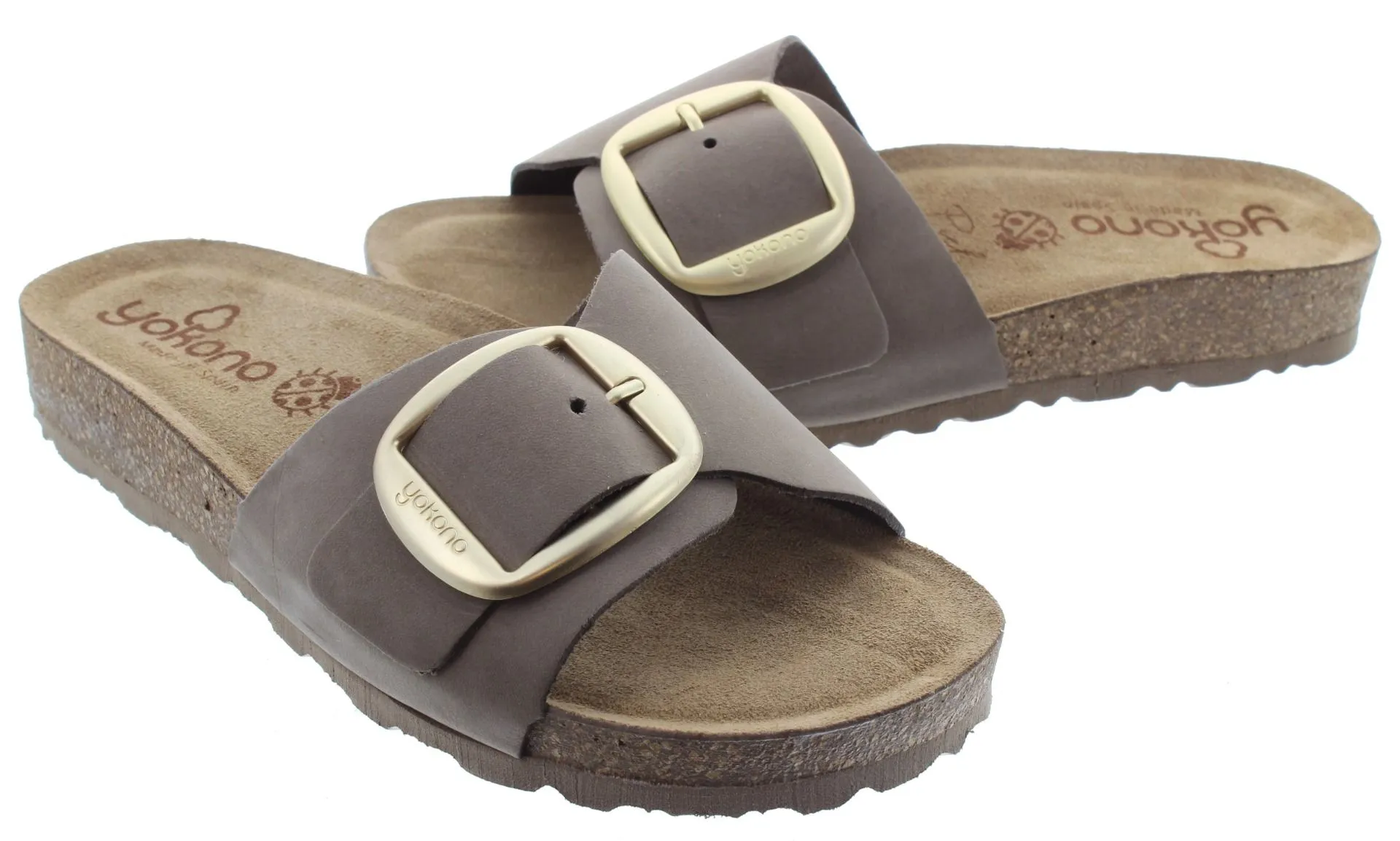 YOKONO Ladies Jerba 114 Buckle Mule Sandals In Brown