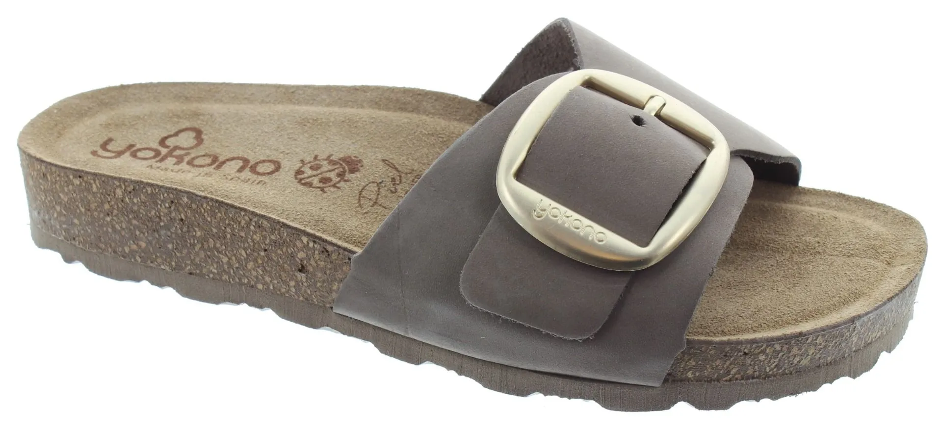 YOKONO Ladies Jerba 114 Buckle Mule Sandals In Brown