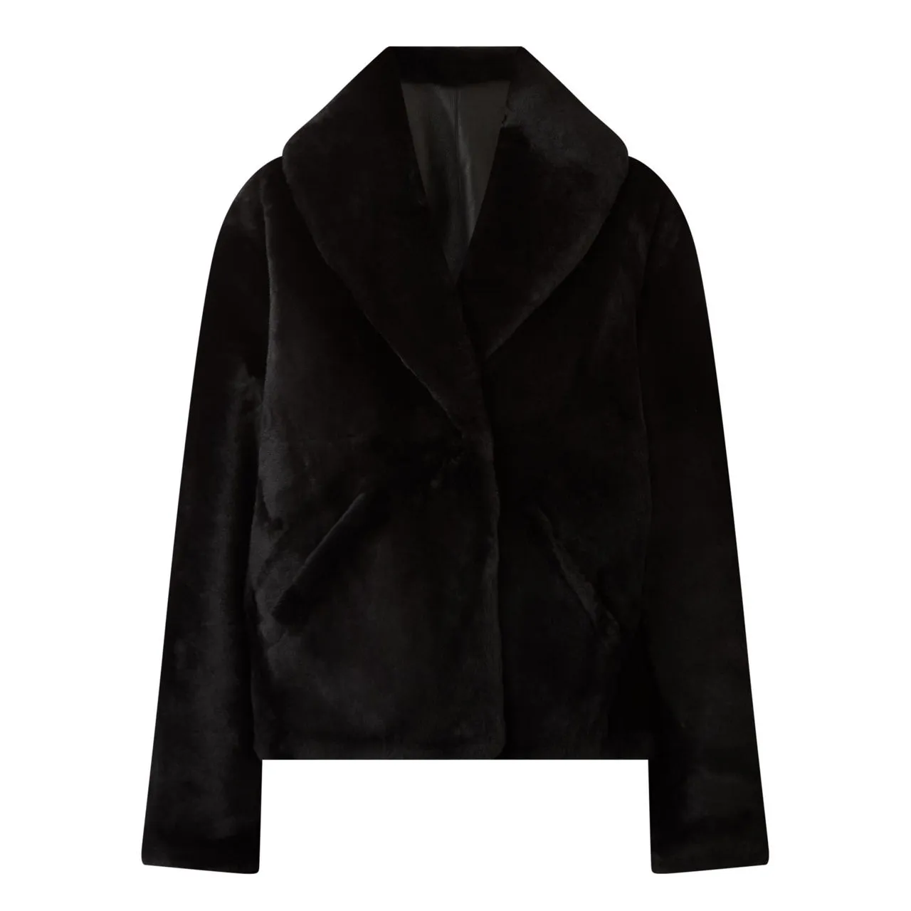 YVES SALOMON Single-Breasted Shearling Coat - Black