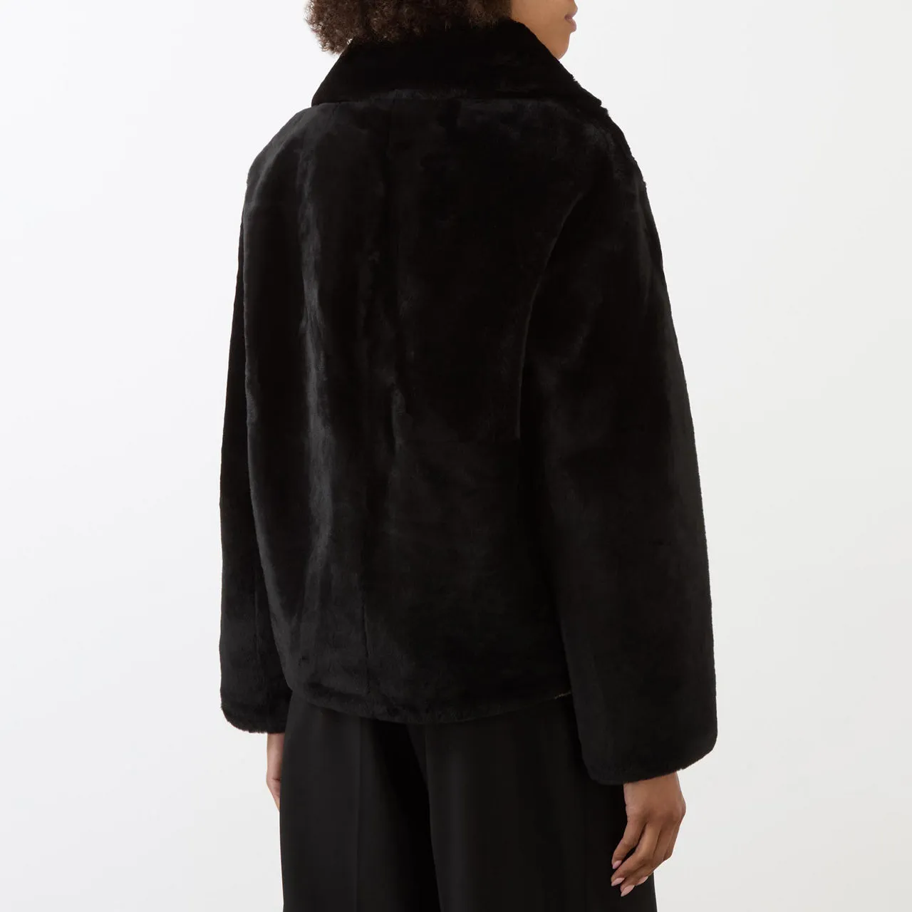 YVES SALOMON Single-Breasted Shearling Coat - Black